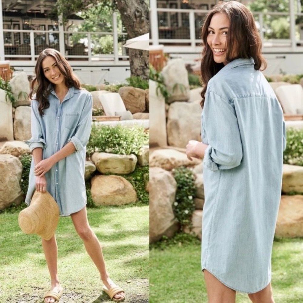 Frank & Eileen Dress Mary Denim Long Sleeve Button Up Shirt Dress Blue Size L